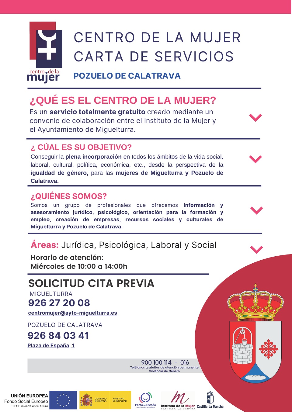 Carta de servicios del Centro de la mujer de Pozuelo de Calatrava