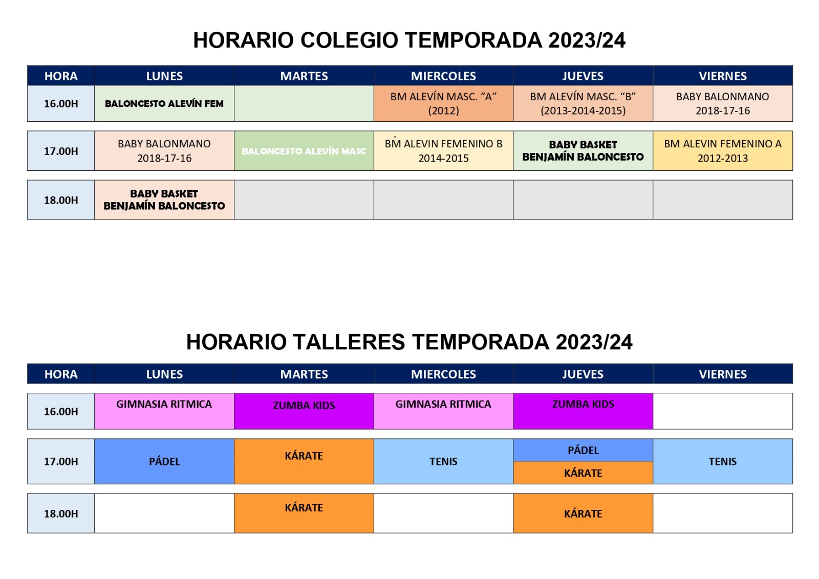 Horario colegio