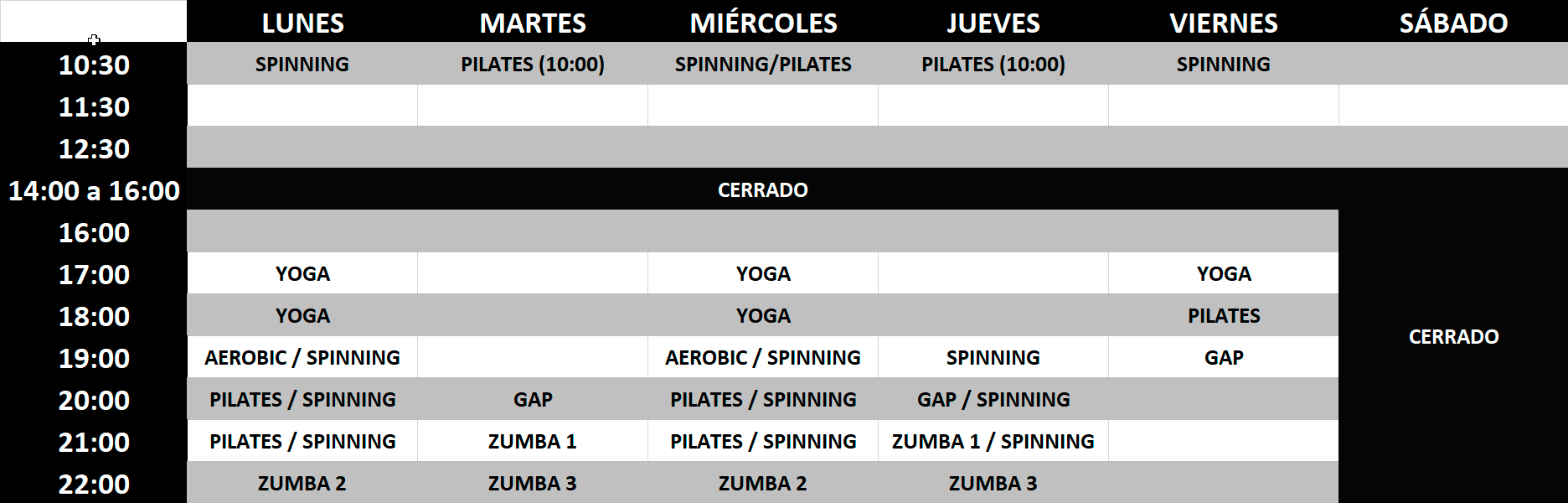 Horario Gimnasio Municipal