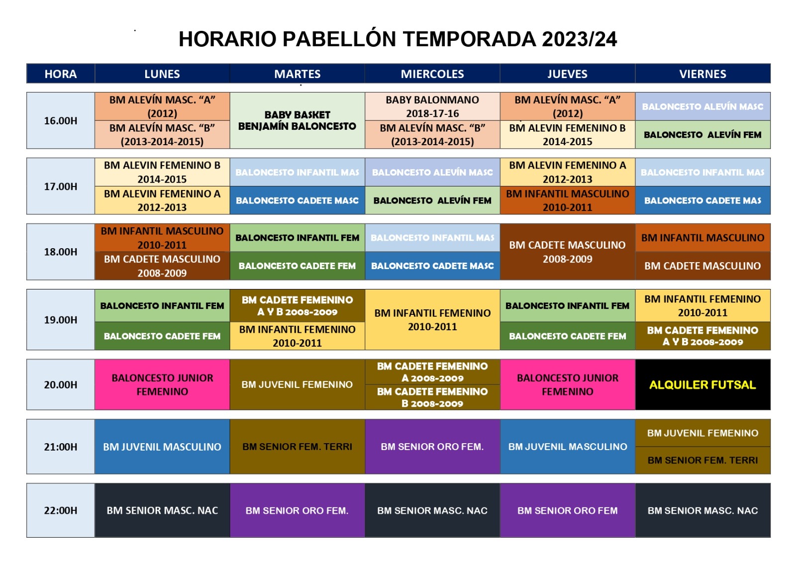 Horario pabellón